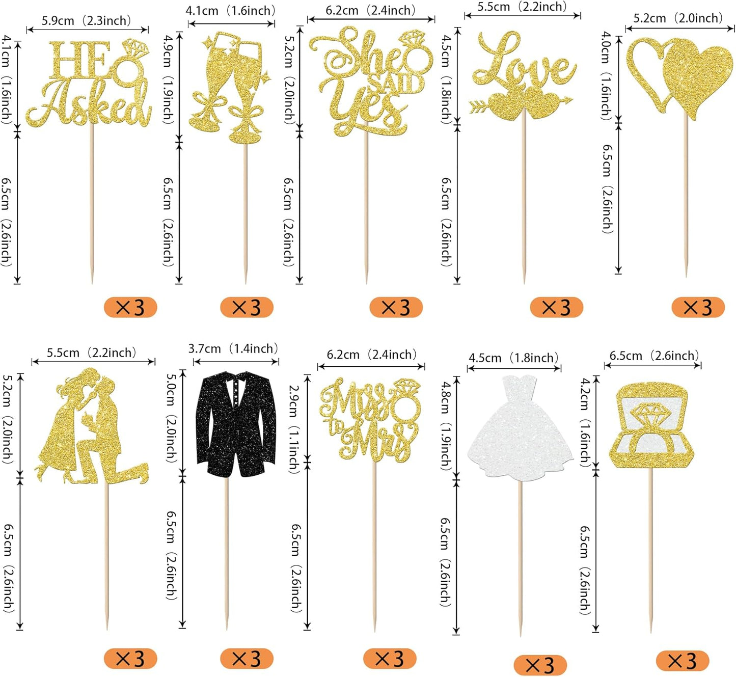 30 Pack Bride to be Cupcake Toppers Glitter Diamond Ring I Do Love Cupcake Picks Miss to Mrs He Asked She Said Yes Bridal Shower Wedding Engagement Bachelorette Cake Decoration Gold
