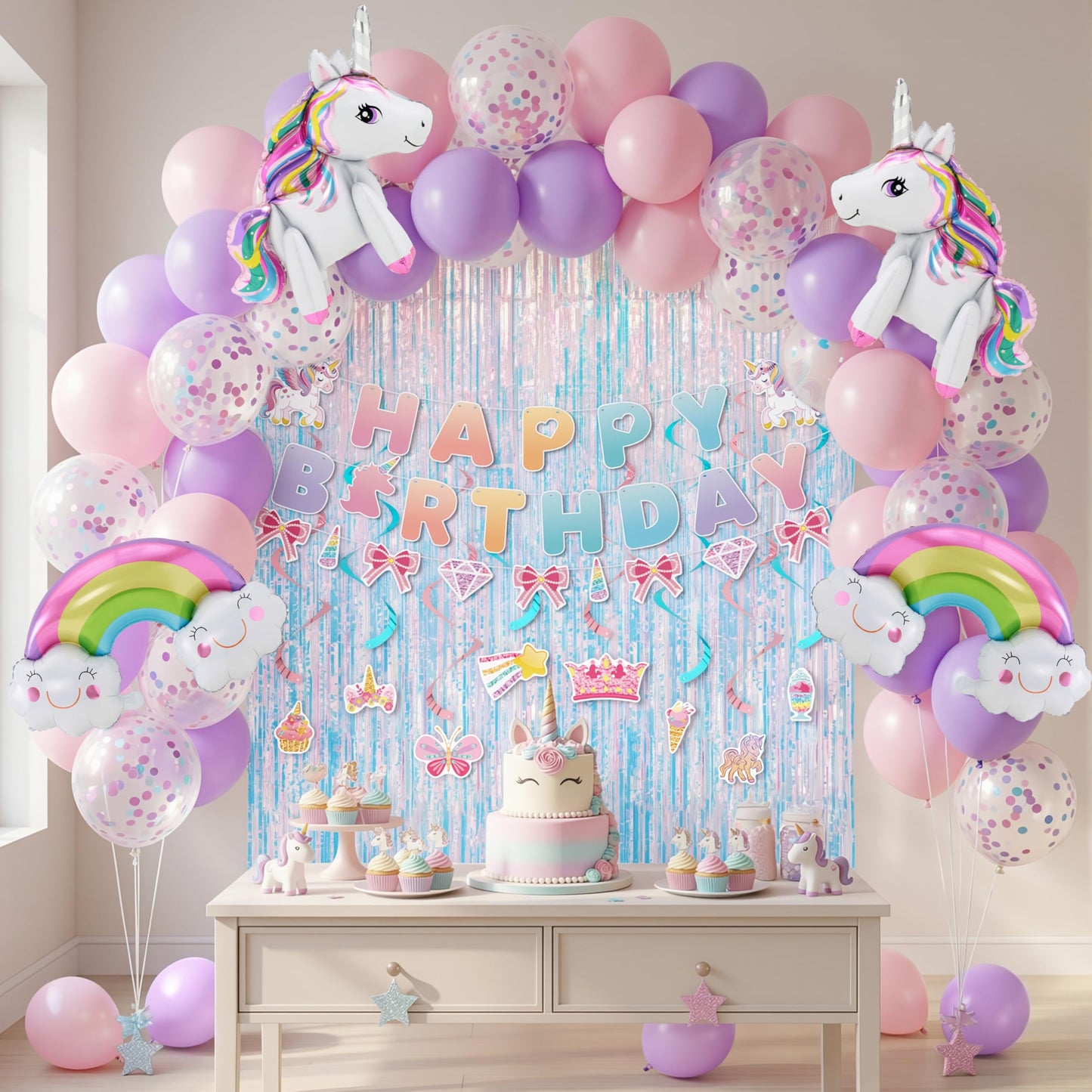 JOYIN Unicorn Magical Rainbow Birthday Party Decorations, 76PCS Unicorn Party Supplies with Banner