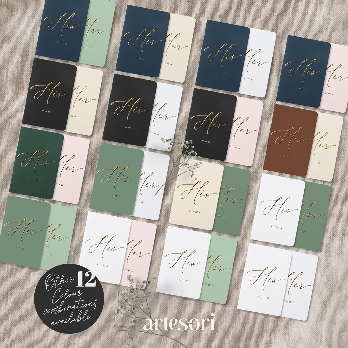 ARTESORI Wedding Vow Books His & Hers - Wedding Registry Gifts Ideas for Bride & Groom, Vow Books for Wedding - Soft-Touch, Gold-Foiled, 28 Lined Pages Vow Book for Her & Him [Ivory & Terracotta]
