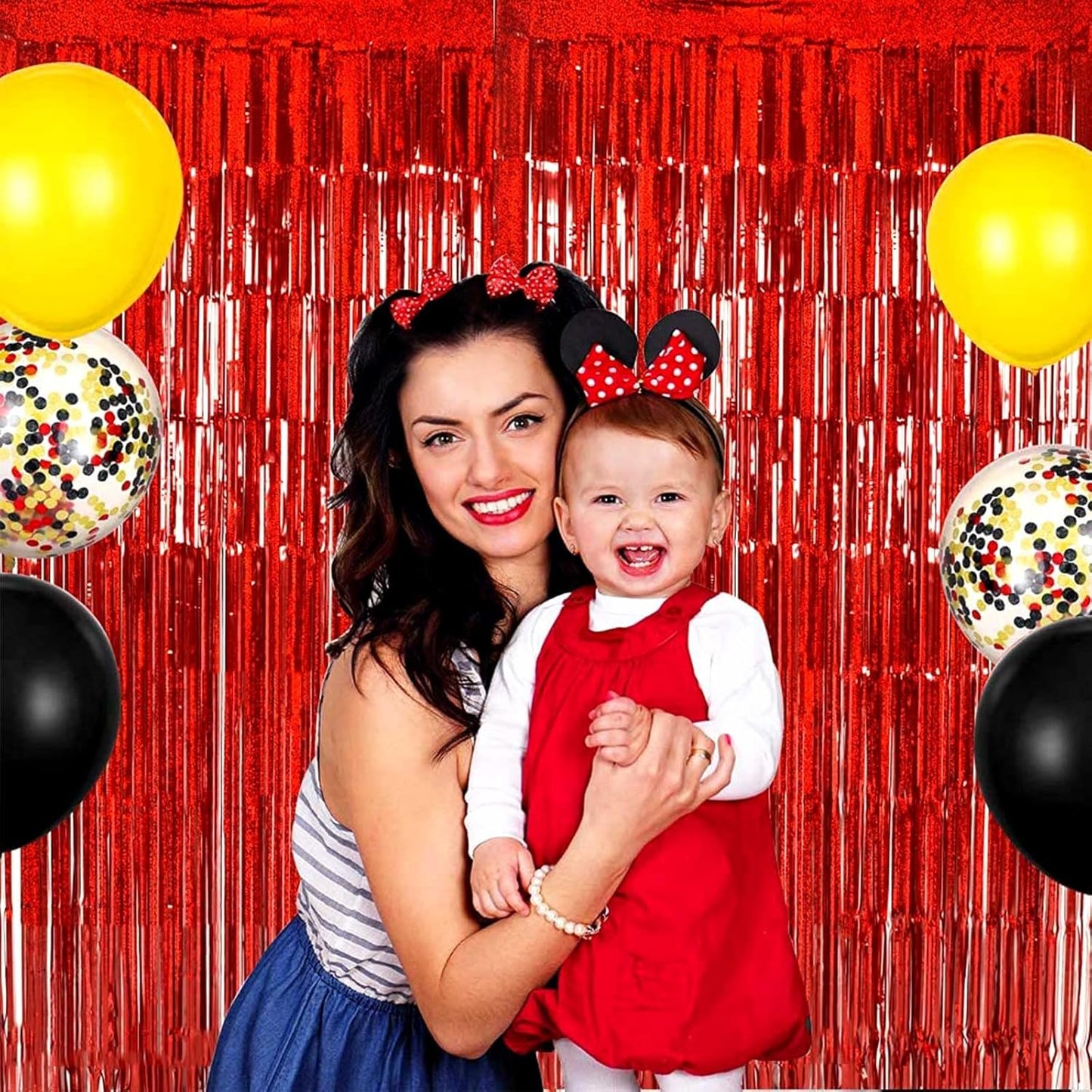 4 Pack Red Tinsel Foil Fringe Curtain Backdrop, 3.28Ft x 8.2Ft Metallic Streamers for Photo Booth Props Wedding Bridal Shower Bachelorette Birthday Halloween Christmas Party Decoration