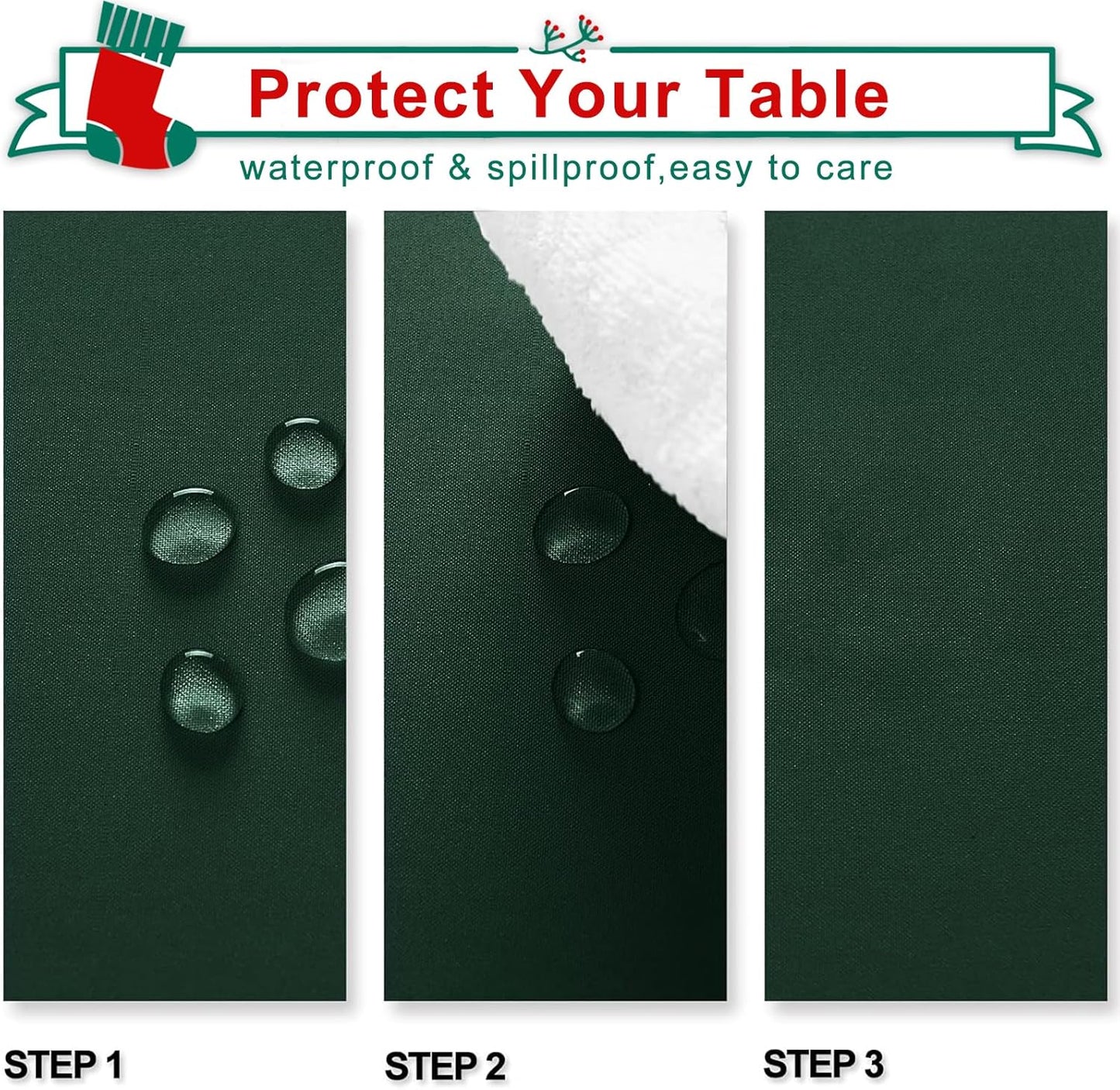 Hiasan Waterproof Tablecloth Rectangle - Washable Fabric Table Cloth for Dining Room Kitchen Birthday Party and Outdoor Use, Hunter Green, 54 x 80 Inch