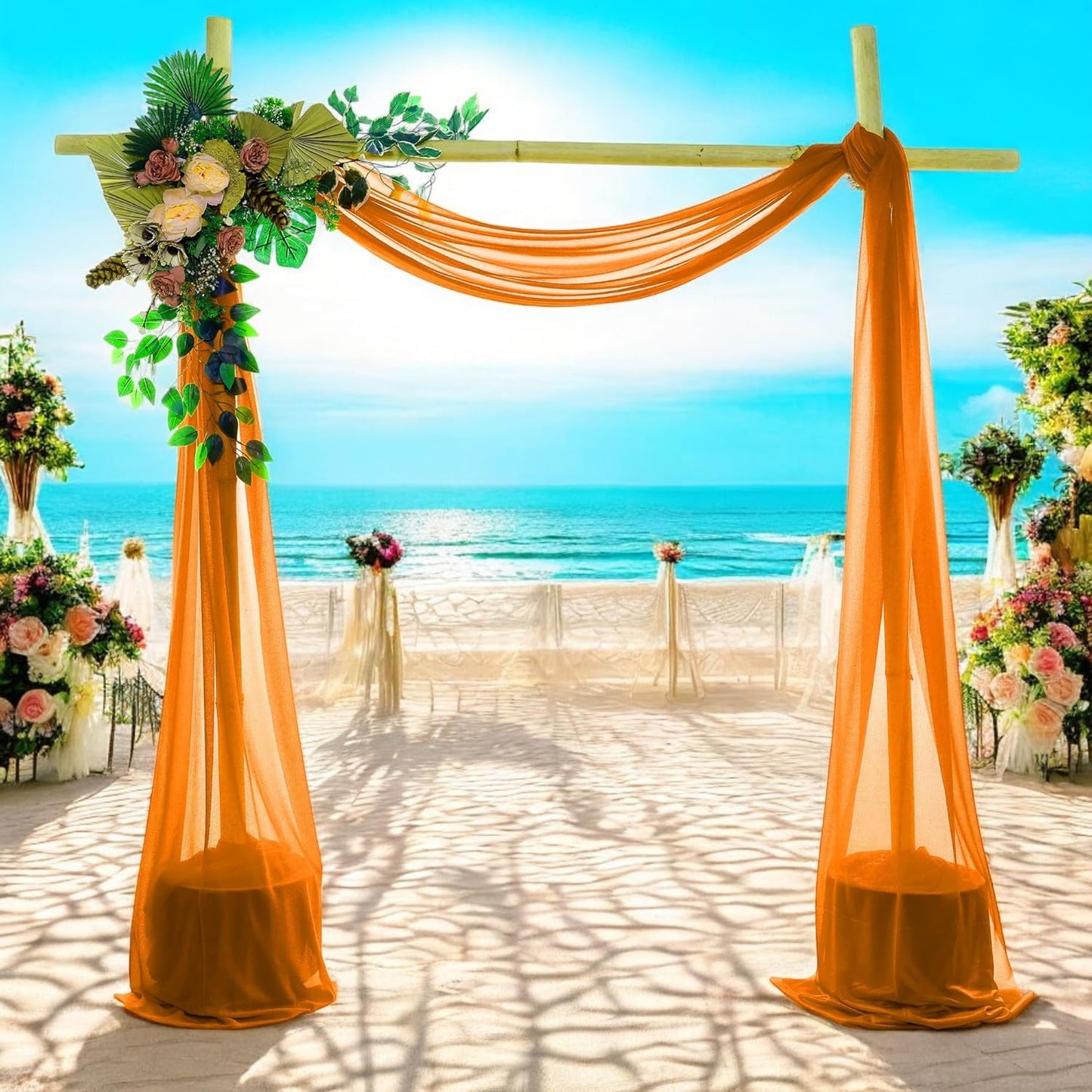 MDS Pack of 2 Panels (30" Width x 100ft Long) Wedding Arch Draping Fabric Sheer Chiffon Arbor Canopy Drapery for Wedding Ceremony Reception Decoration Party Ceiling Backdrop Curtain Swag - Orange