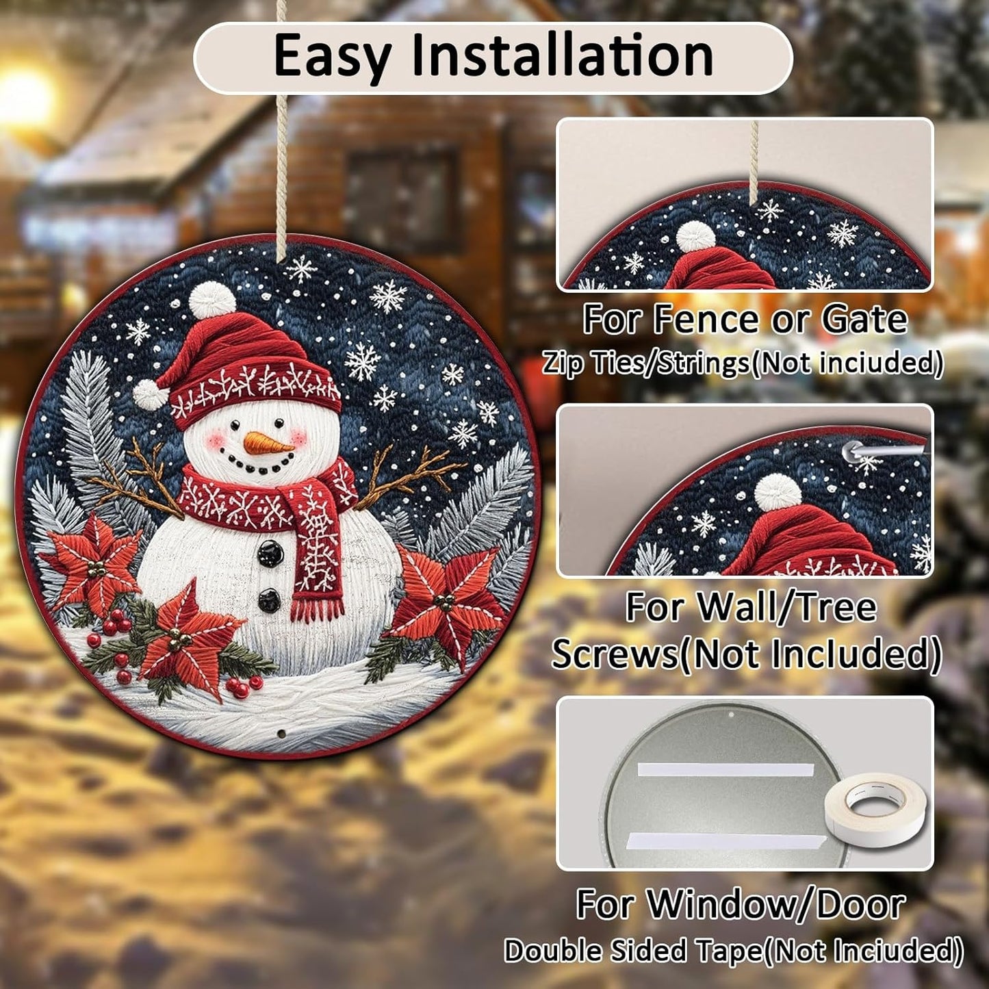 Round Christmas Snowman Decor Metal Tin Sign for Door Hanging Sign for Home Bars Clubs Cafes 8 * 8 in