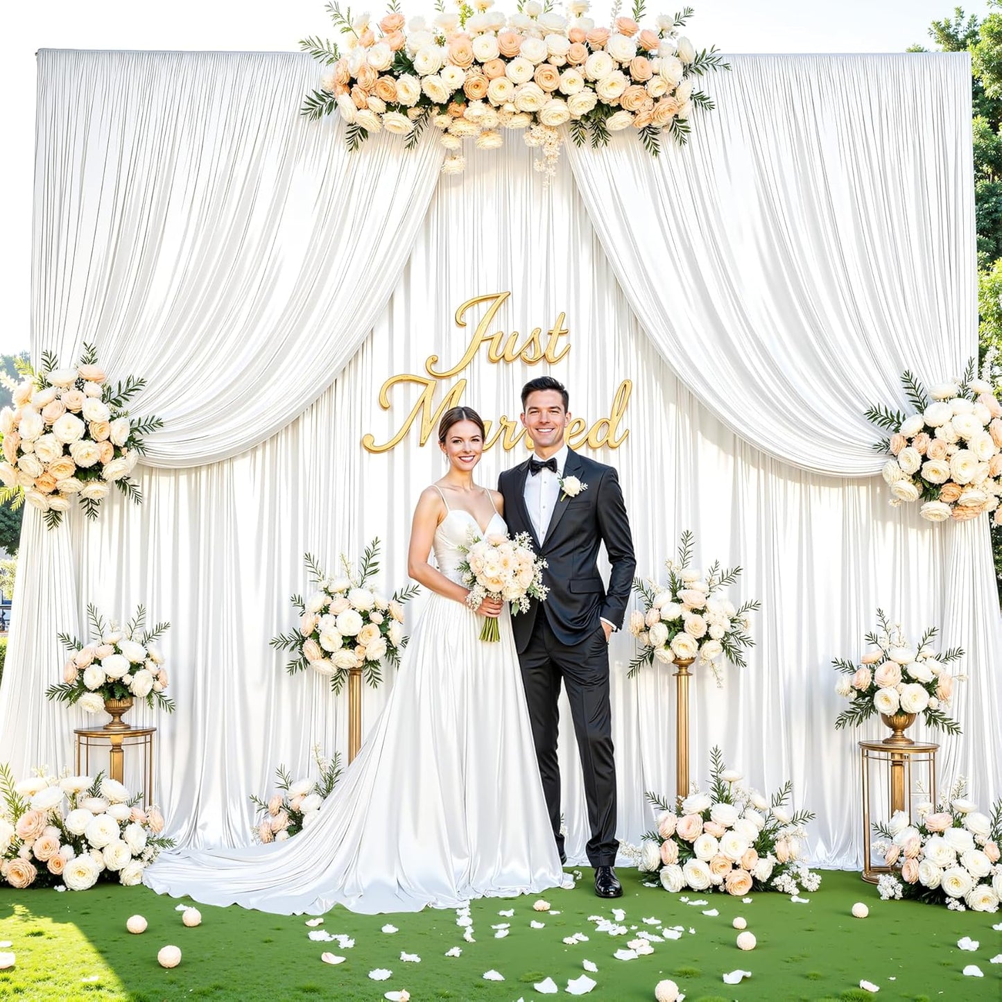 White Glitter Backdrop Curtain for Parties Wedding,10Ft x 10Ft Satin Shimmer Photo Backdrop,Non-Wrinkle Sparkle Drapes for Backdrops,Back Drop for Photography, Birthdays,Weddings,Prom