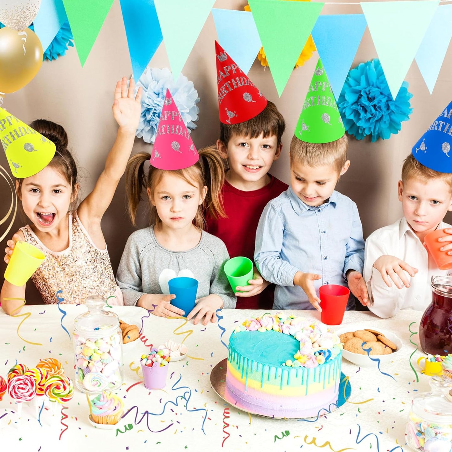 CANREVEL Party Hats for Kids and Adults, Birthday Party Headwear Supplies, Cone Hats Bulk for Girls Boy Women Men