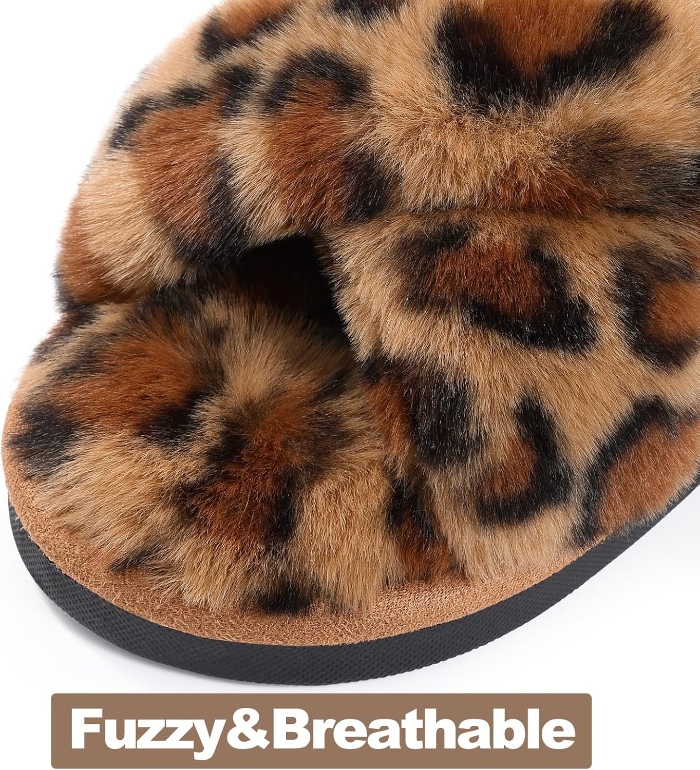 Evshine Women's Fuzzy Slippers Cross Band Memory Foam House Slippers Open Toe