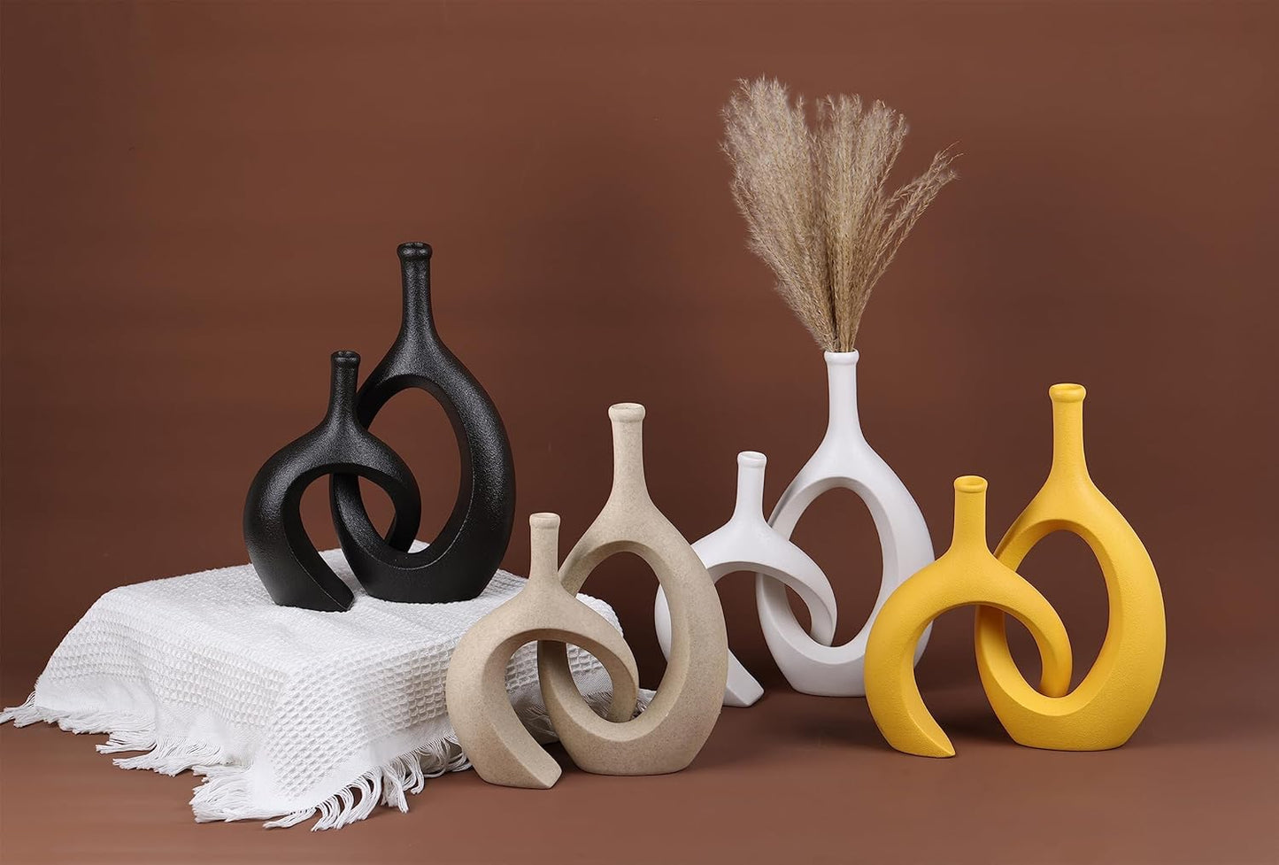 WUBIANJIE Yellow Ceramic Vase - Modern Boho Decor, Mustard Yellow, Round, Anti-Slip Base, Perfect for Living Room, Bedroom, Bathroom