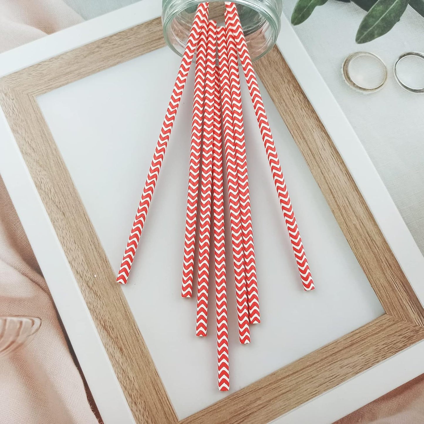 YAOSHENG Premium Disposable Waves Striped Drinking Paper Straws, Pack 100 Red Waves Paper Straws for Cocktail Party Supplies,Birthday,Bridal/Baby Shower,Juice,Shakes (Red Waves)