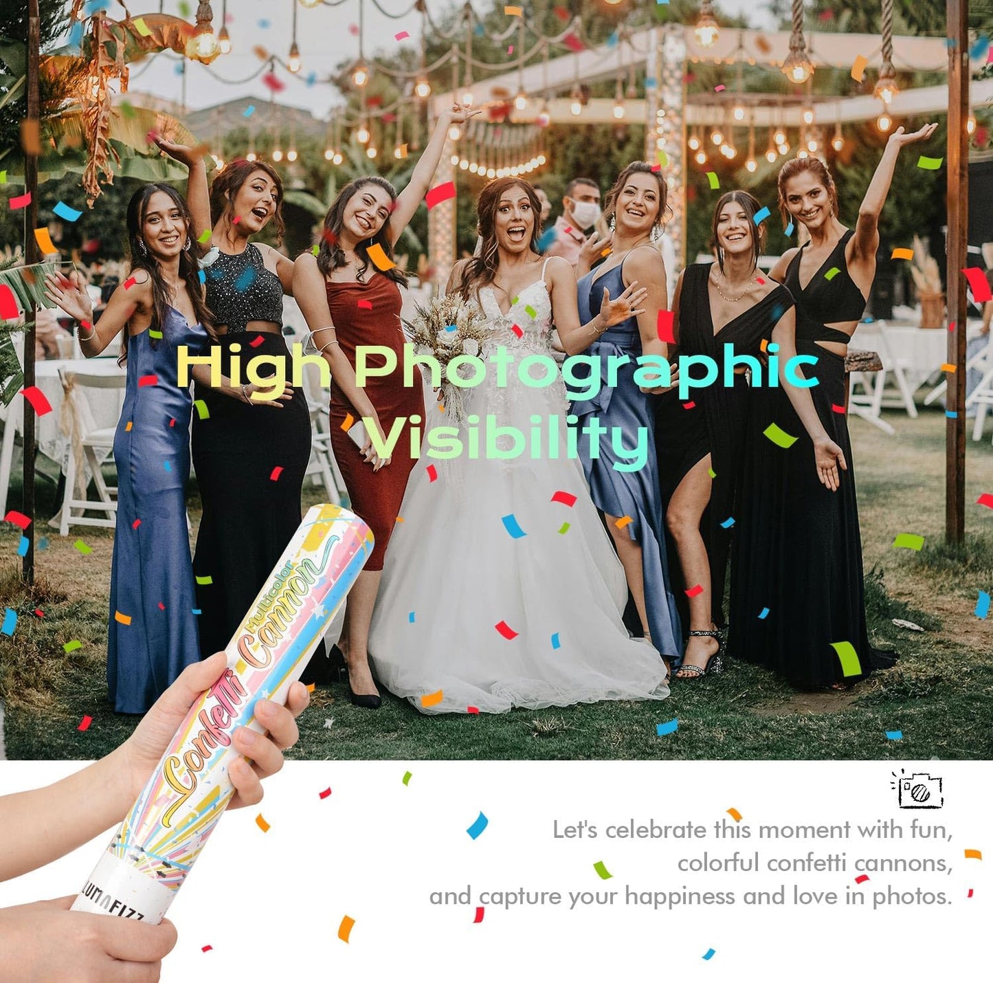 12 InchConfetti Biodegradable [6 Pack Confetti Cannons | Multicolor Confetti Poppers for Wedding Celebration, Birthday Party Christmas Eve and New Year Celebration (Dopamine color)