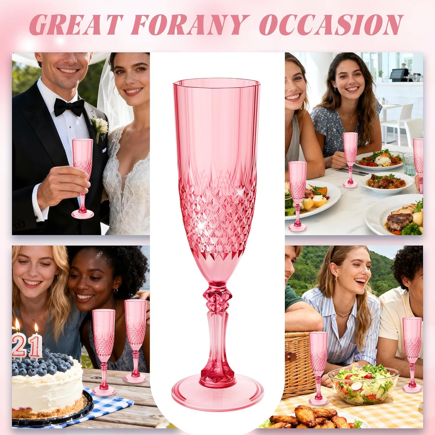 Plastic Champagne Flutes, 12PCS Red Plastic Wine Glasses Goblets Reusable Champagne Flute for Weddings, Bachelor Parties, Toasting, and Events(12,Red)