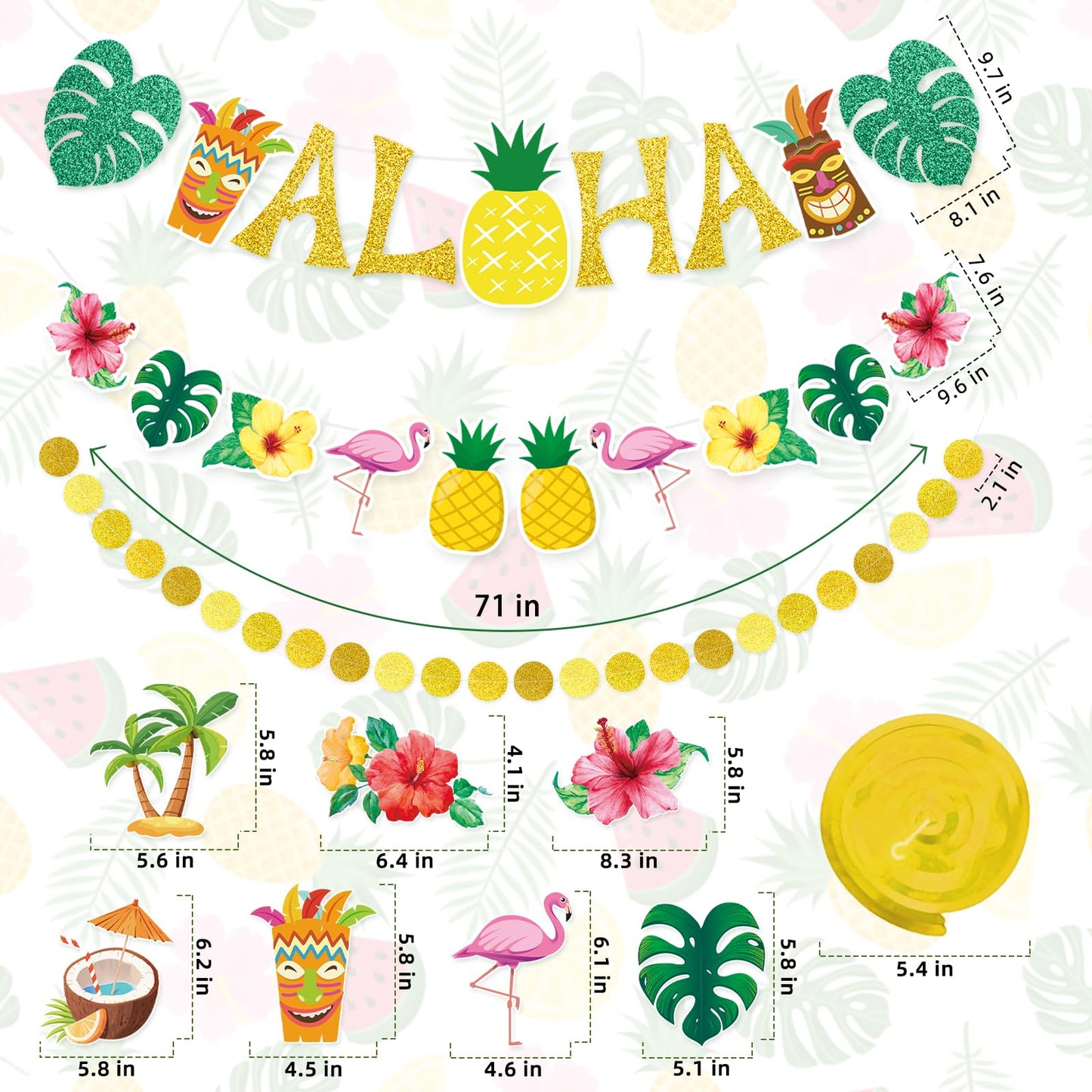 Pre-Strung Hawaiian Aloha Party Banner Decorations, Large Flamingo Tiki Tropical Party Decorations