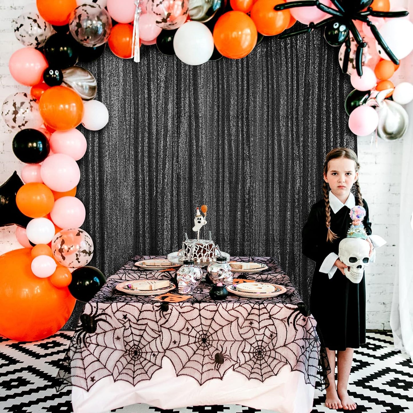 Hahuho Black Sequin Backdrop Curtain, 4PCS 2FTx8FT Glitter Backdrop Curtain for Parties, Christmas, Wedding, Party Decoration（4 Panels, 2FT x 8FT, Black