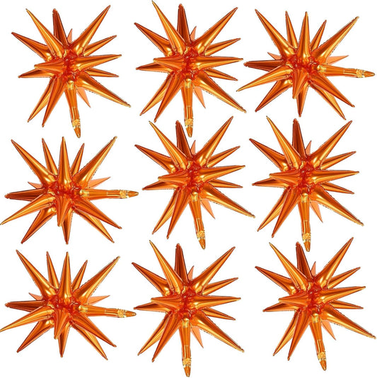 Orange Star Balloons,9Pcs 22Inch Orange Explosion Spike Cone Helium Polyester Film Star Foil Balloons for Birthday Halloween Graduation Anniversary Baby Shower Party Decorations