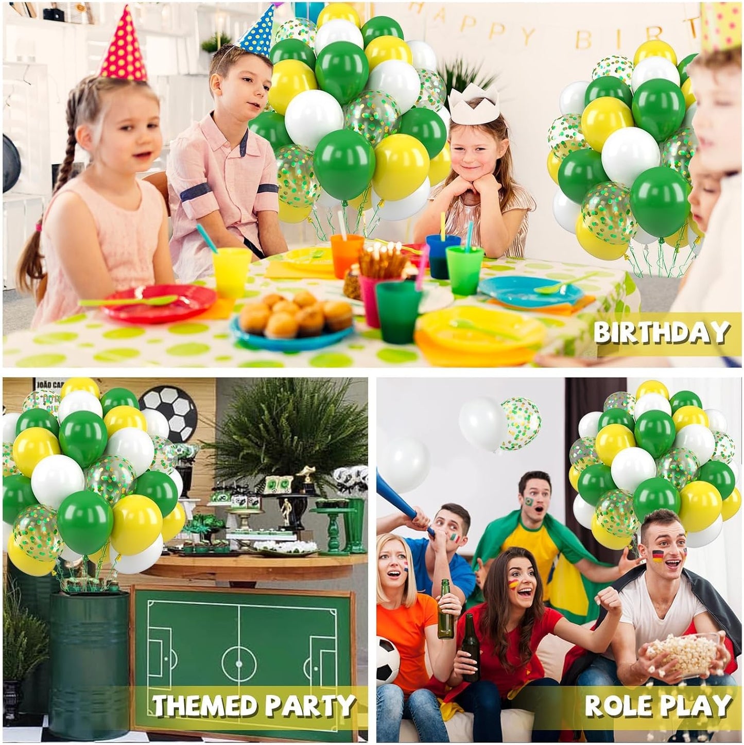 Paready Green and Yellow Balloons - 50 Pcs Confetti Balloons, 12 Inch Latex Balloons for Birthday Party, Graduation Class of 2024, Tractor Party Decorations