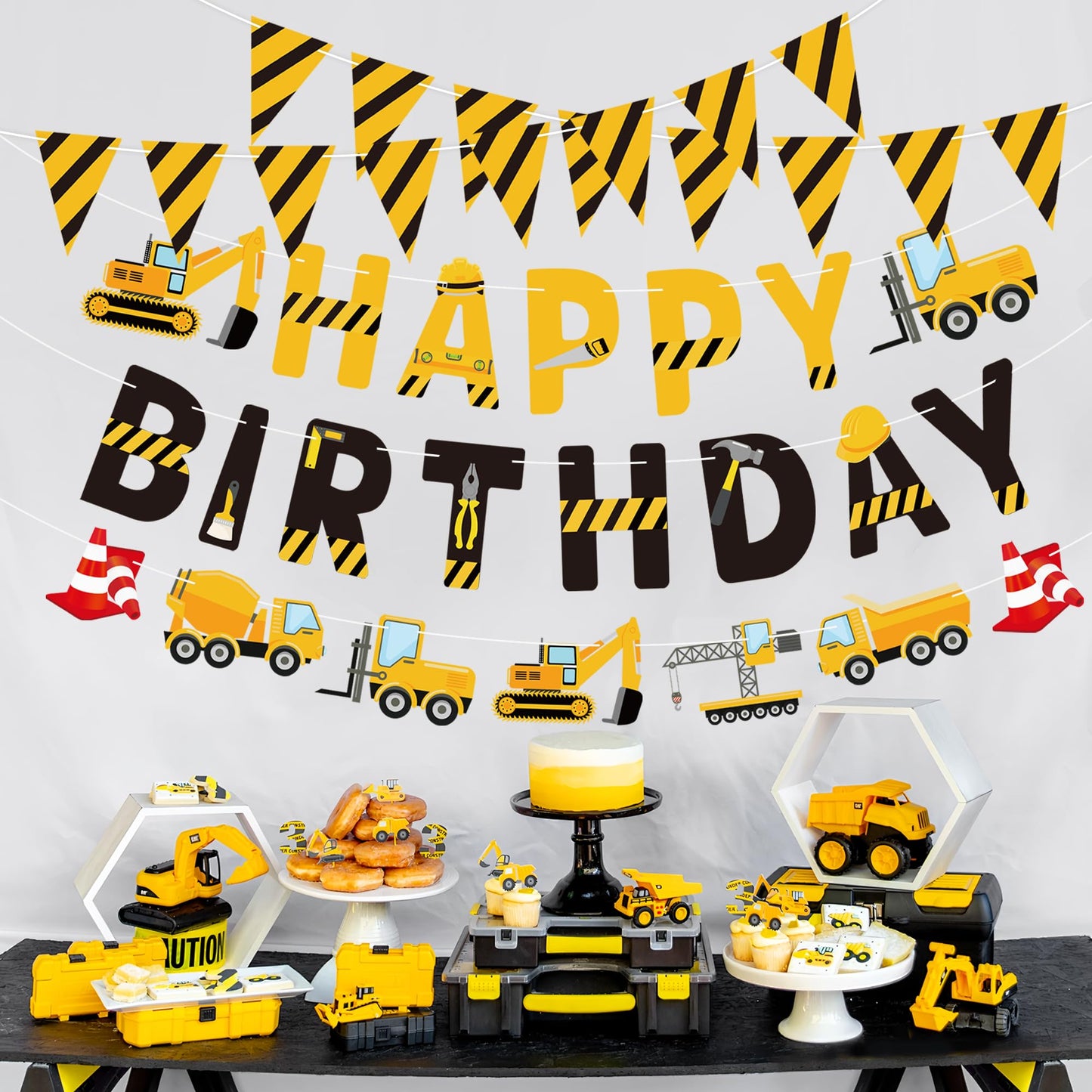 Construction Birthday Banners Vehicle Truck Paper Garlands Construction Pennant Flags Bunting