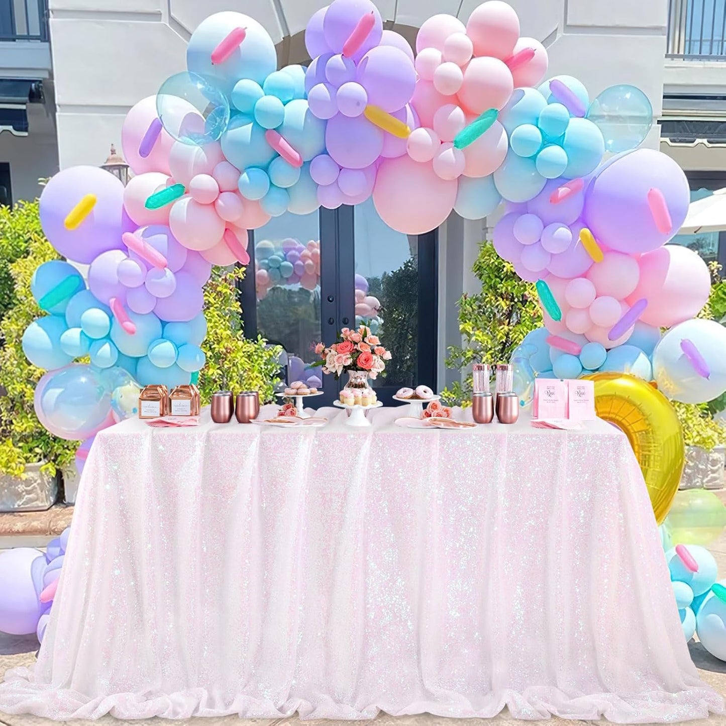 QueenDream Party Tablecloth Rectangular 90 x 132 Inch White Iridescent Tablecloth Table Cloth Overlay for Birthday Bridal Shower Wedding Decorations