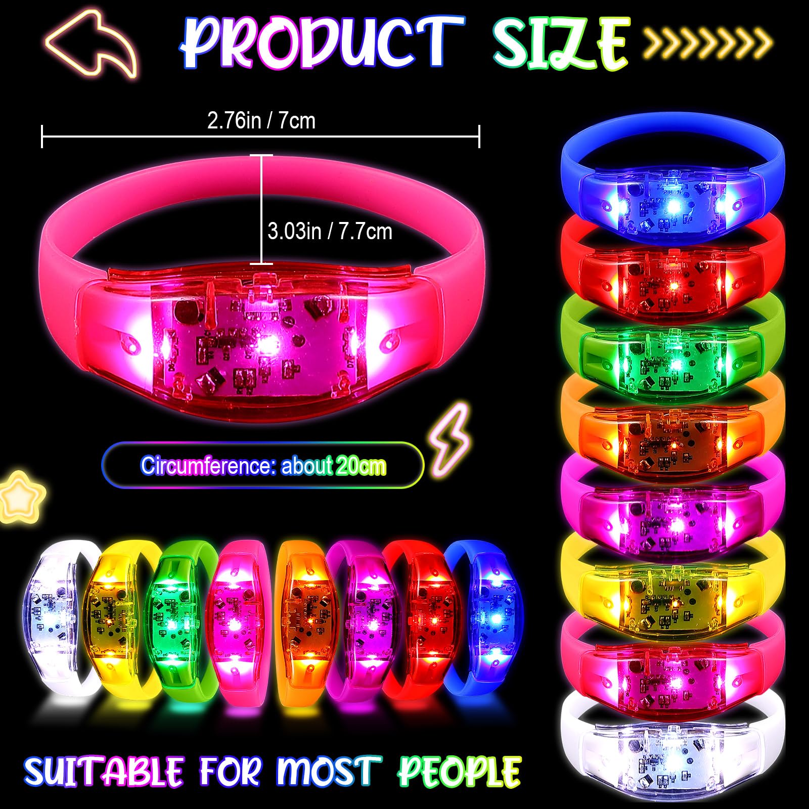 JellyArch 40 Pcs LED Glow Bracelets, Sound Activated LED Bracelets