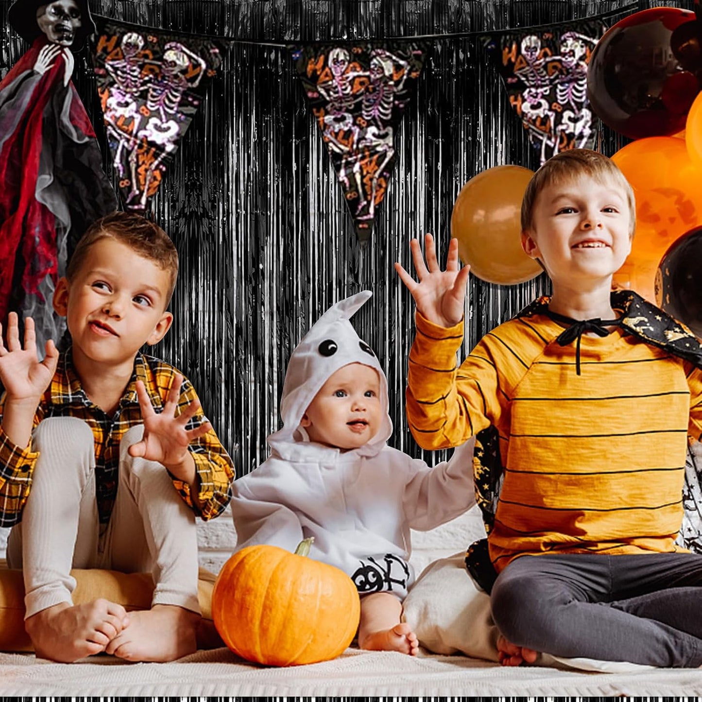 2 Pack Black Party Streamers Backdrop Tinsel Foil Fringe Curtains Halloween Party Decorations Birthday Wednesday Twilight Party Decorations Graduation Wizard Party Supplies