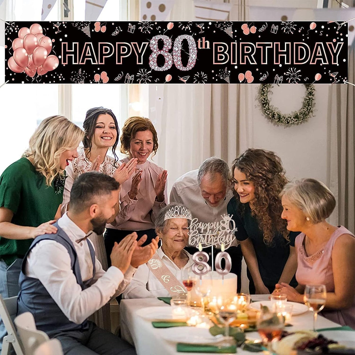 80th Birthday Decorations for Women, Including 80th Birthday Sash and Crown, Cake Topper and Candles, 80 Year Old Gifts for Women