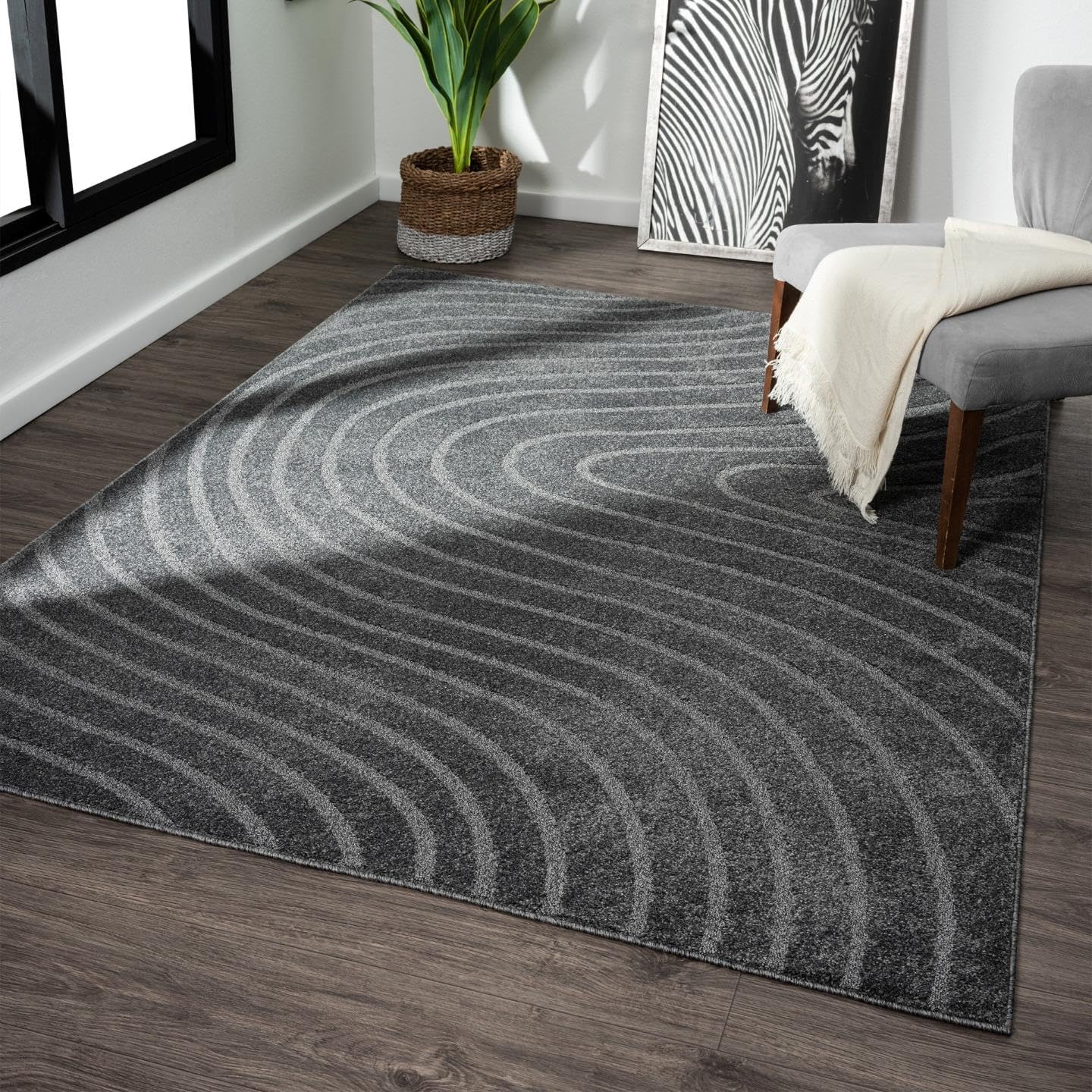 LUXE WEAVERS Modern Geometric Wave Anthracite 5x7 Area Rug