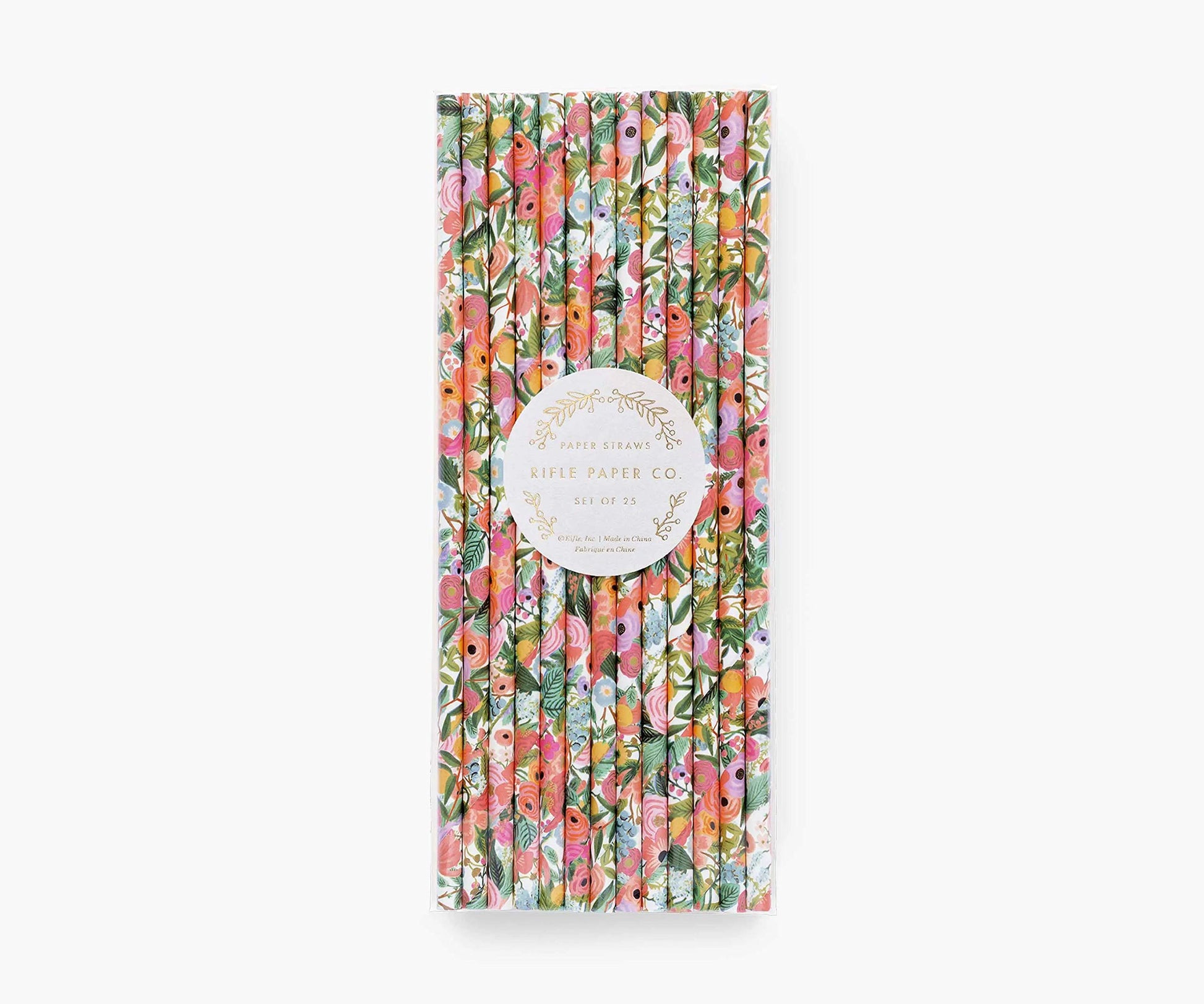 RIFLE PAPER CO. Garden Party Paper Straws, Set of 25, Printed in Full Color