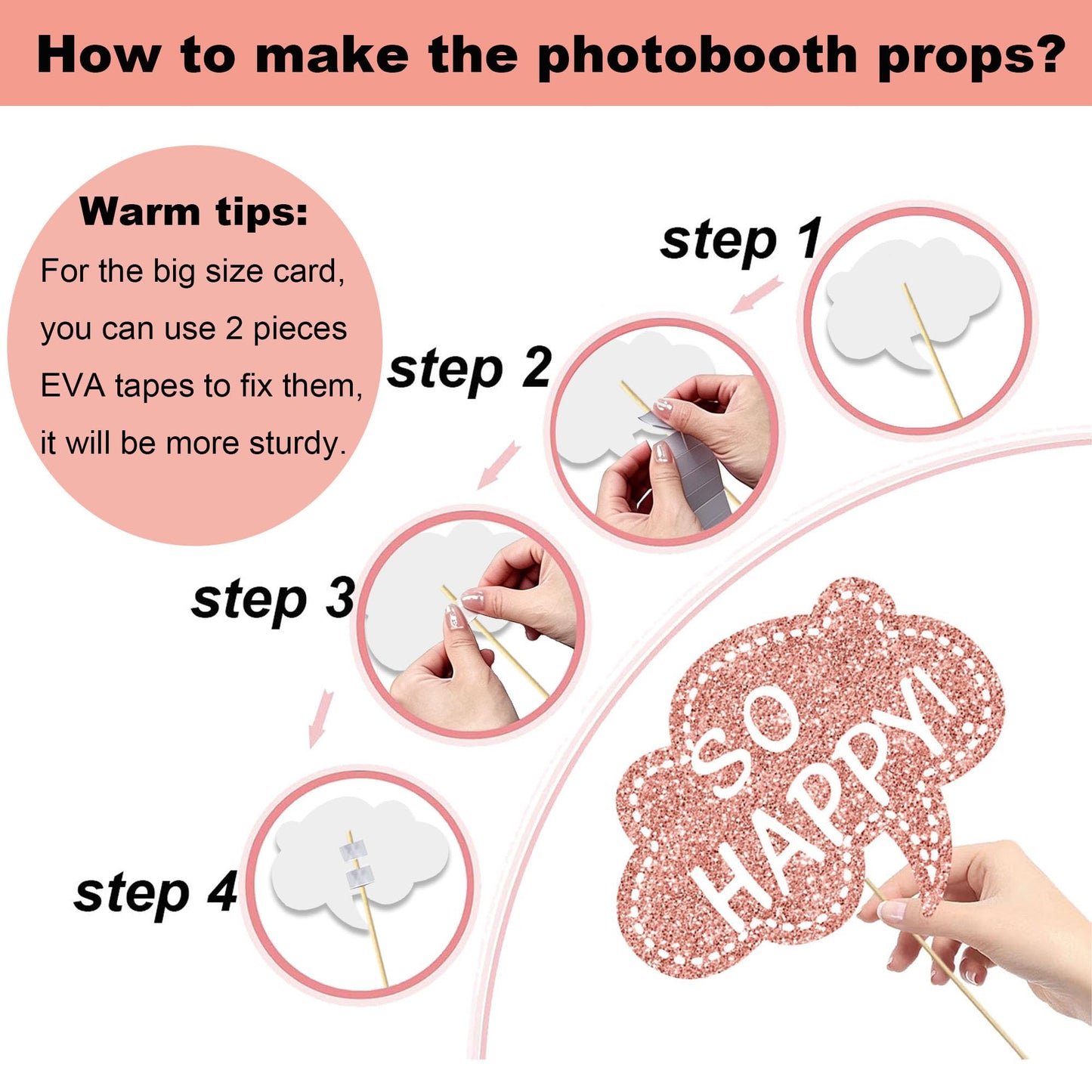 30 Pcs Hot Pink Birthday Photo Booth Props Kit for Girls, Happy Birthday Party Favors Supplies with