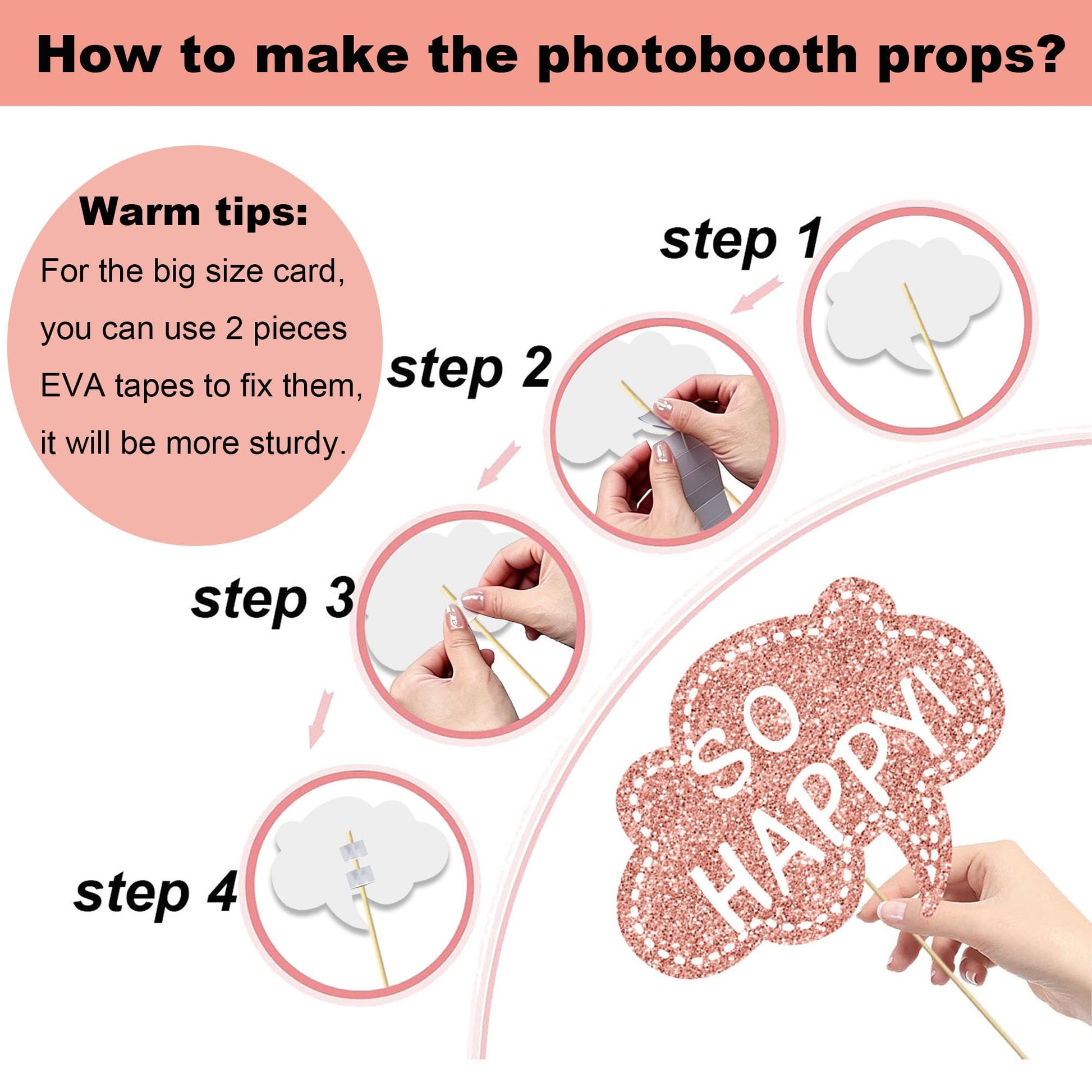 30 Pcs Hot Pink Birthday Photo Booth Props Kit for Girls, Happy Birthday Party Favors Supplies with