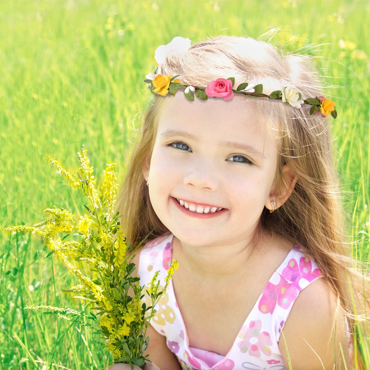 EBOOT 15 Pieces Assorted Colored Flower Crown Wreath Headband Garland Multicolor Headbands Floral