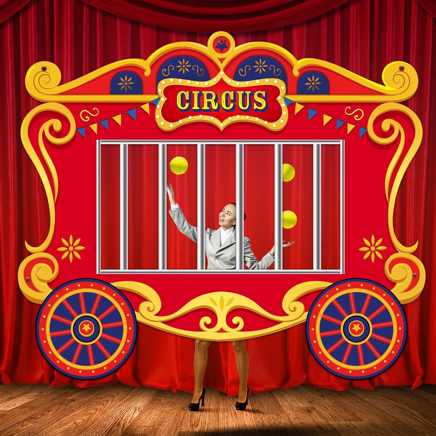 Yiaoyinnz Circus Party Decorations Carnival Cage Shaped Photo Backdrop Circus Photo Booth Props