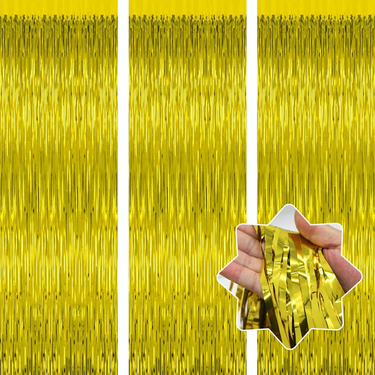 3 Pack Gold Fringe Curtain Backdrop Birthday Bachelorette Party Decorations Metallic Tinsel Streamers Foil Backdrop Graduation Wedding New Year Party Decorations