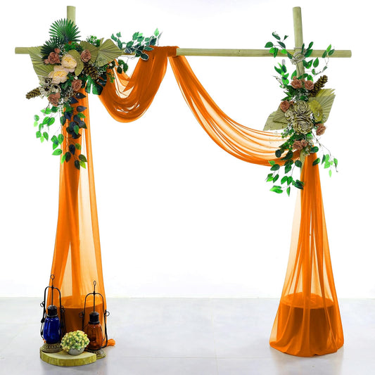 VDS Pack of 1 Panel (30 Inch X 40 Feet) Wedding Arch Draping Fabric Sheer Chiffon Fabric Drapery for Wedding Ceremony Reception Swag Backdrop Canopy Chuppah ARBO Altars Decoration (Orange)