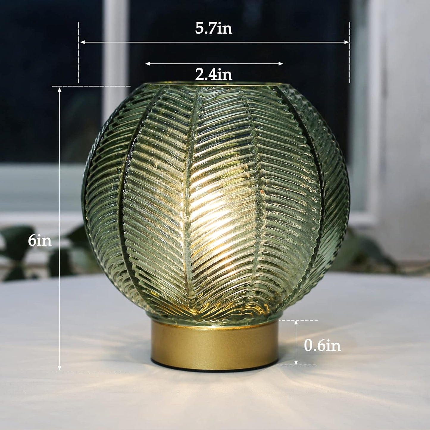 Battery Powered Lamp with Timer, Cordless Battery Operated Table Lamp with LED Bulb, Decorative Small Lamp Glass for Nightstand Bedside Bedroom Living Room-Green