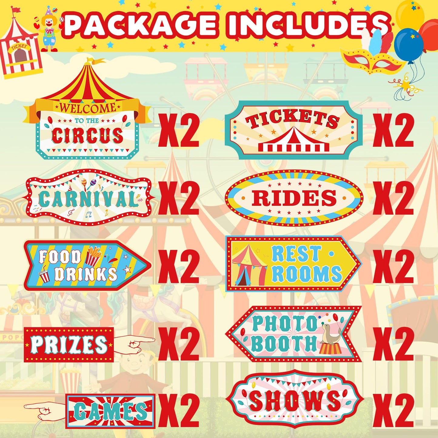 Hooqict 20 Pieces Carnival Decorations Circus Theme Party Directional Signs Carnival Party Signs