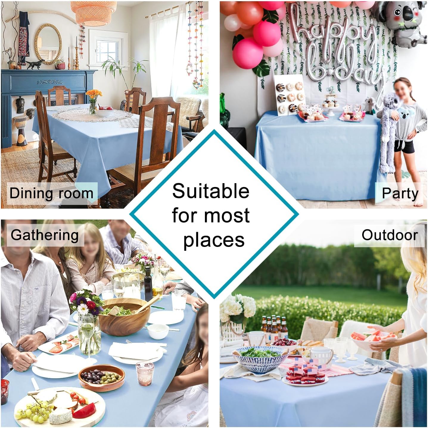 Hiasan Dusty Blue Rectangle Tablecloth - Waterproof Spillproof and Wrinkle Resistant Washable Polyester Table Cloth for Dining Party, 60 x 84 inch