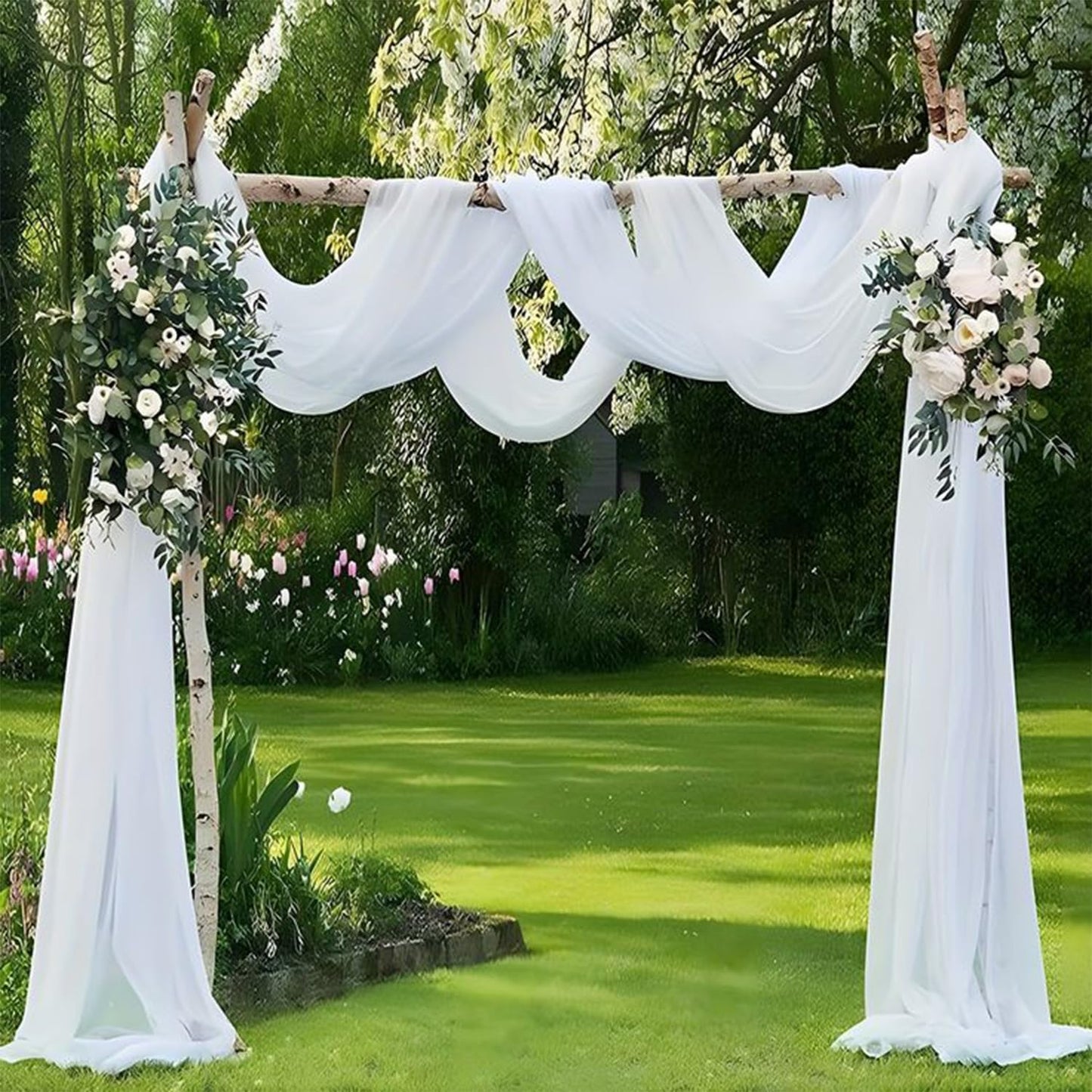 Wedding Arch Draping Fabric 8 Panels 20Ft Length x 28" Width White Arch Drapes Chiffon Fabric Sheer Curtains Backdrop for Party Bridal Decorations Wedding Ceremony Ceiling Stage Reception Decor
