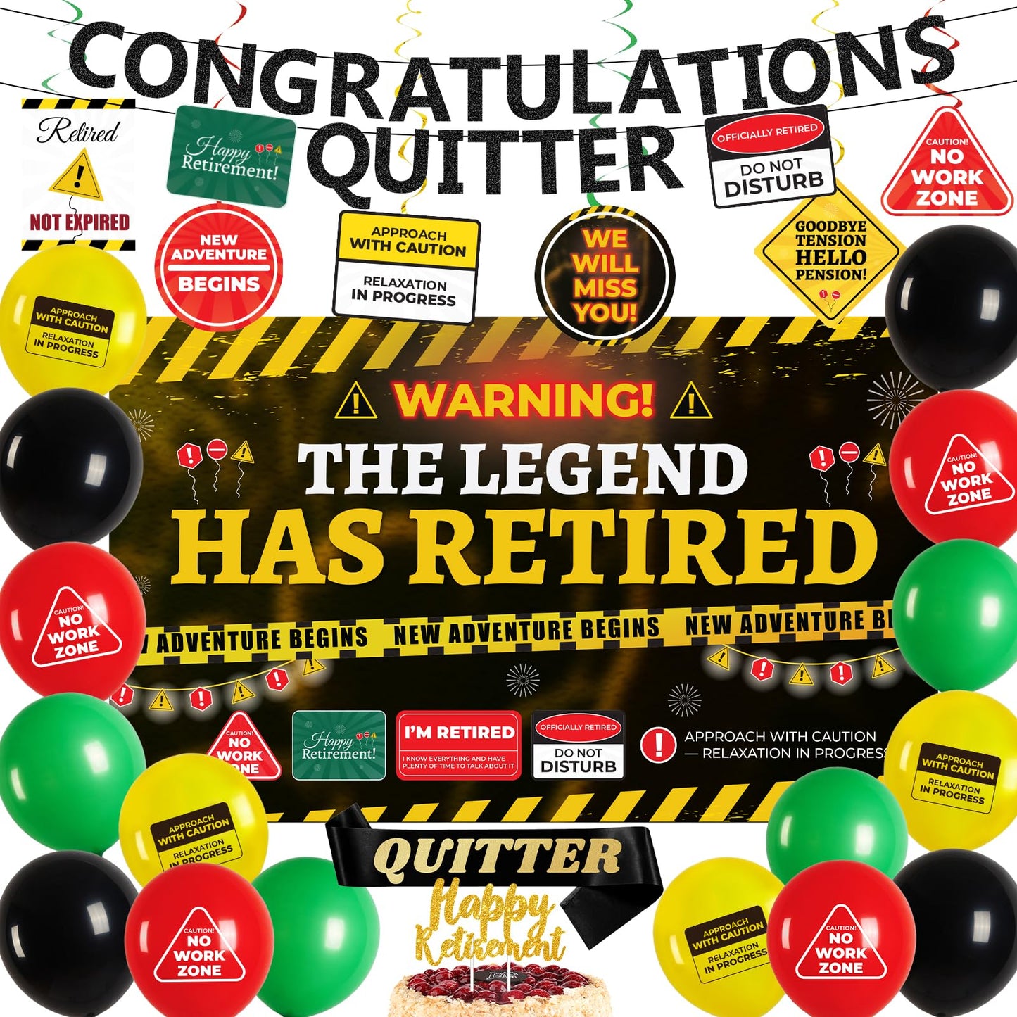 Retirement Party Decorations for Coworker, Funny Warning Theme Happy Retirement Decorations with