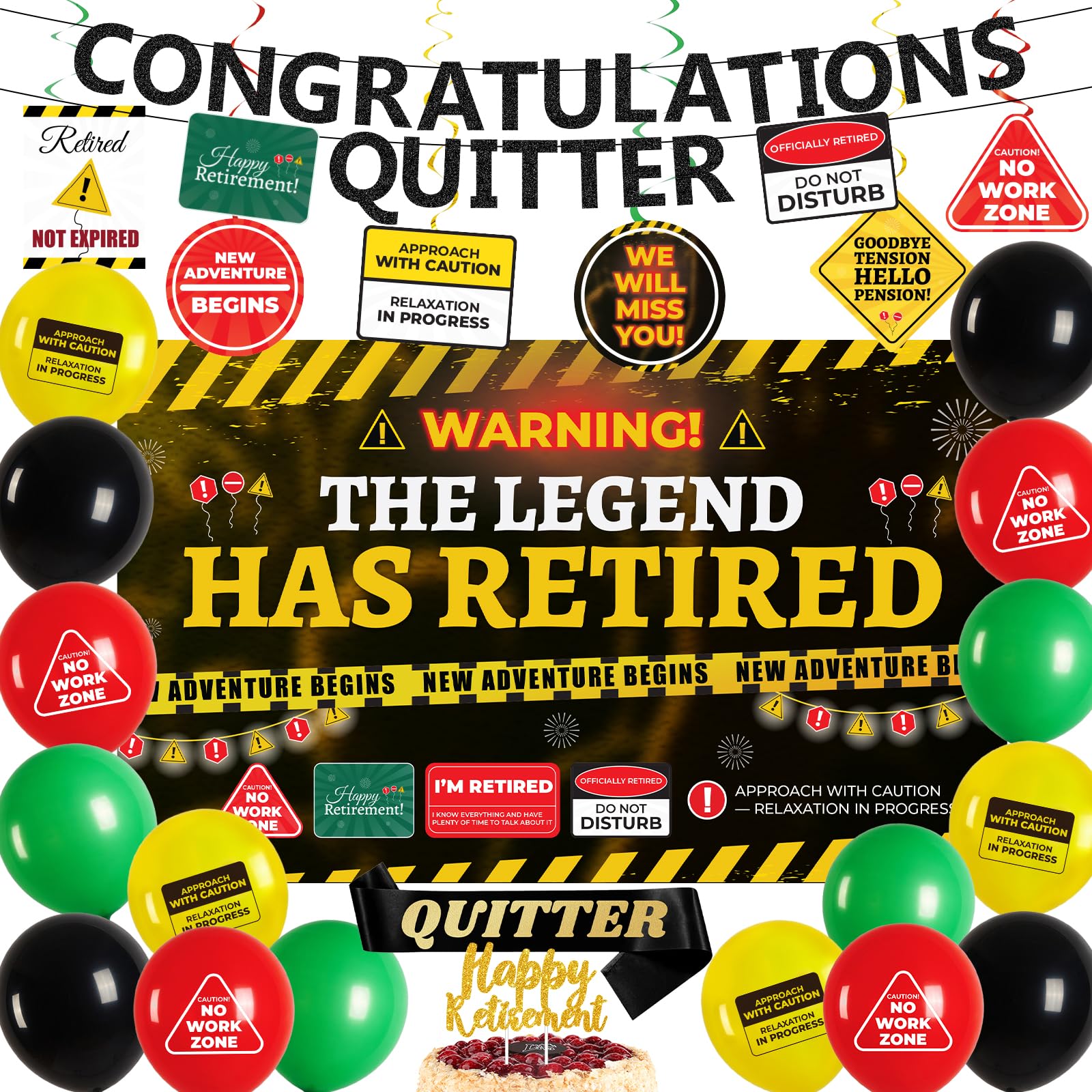 Retirement Party Decorations for Coworker, Funny Warning Theme Happy Retirement Decorations with