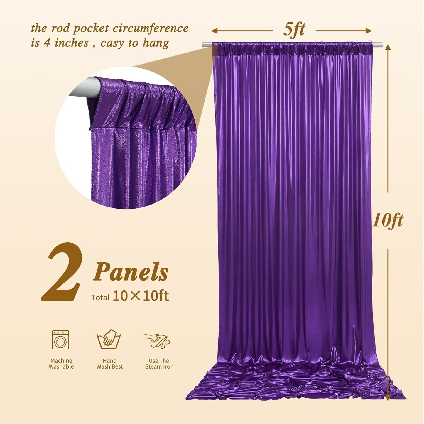 10x10 ft Purple Sequin Backdrop Curtain Panels for Parties, Wrinkle Free Glitter Photo Backdrop Drapes 2 Panels 5x10FT Shimmer Back Drop Cloth for Wedding Birthday Christmas Photography Background