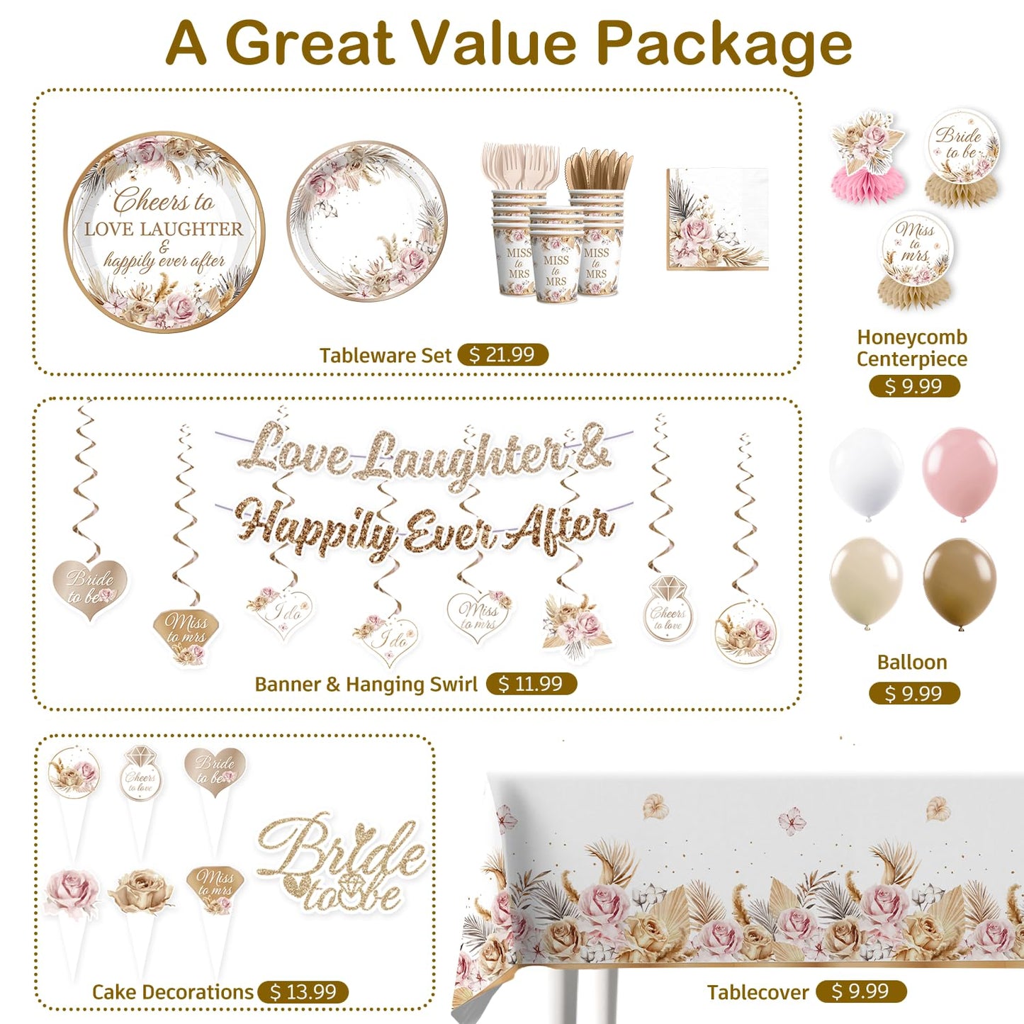 Bridal Shower Decorations, Love Laughter & Happily Ever After Shower Party