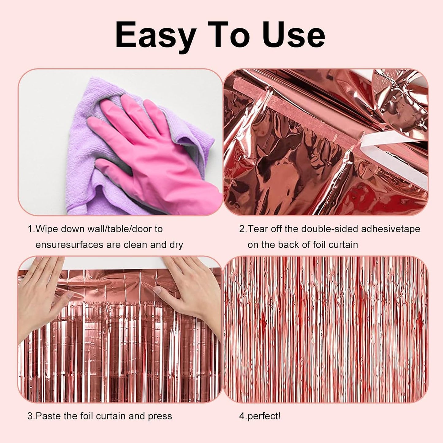 2 Pack 3.2 ft x 9.8 ft Rose Gold Tinsel Curtain Party Backdrop Decorations, Metallic Foil Fringe Backdrop Door for Halloween, Christmas, Birthday Graduation Wedding Party Streamers Photo Backdrop.