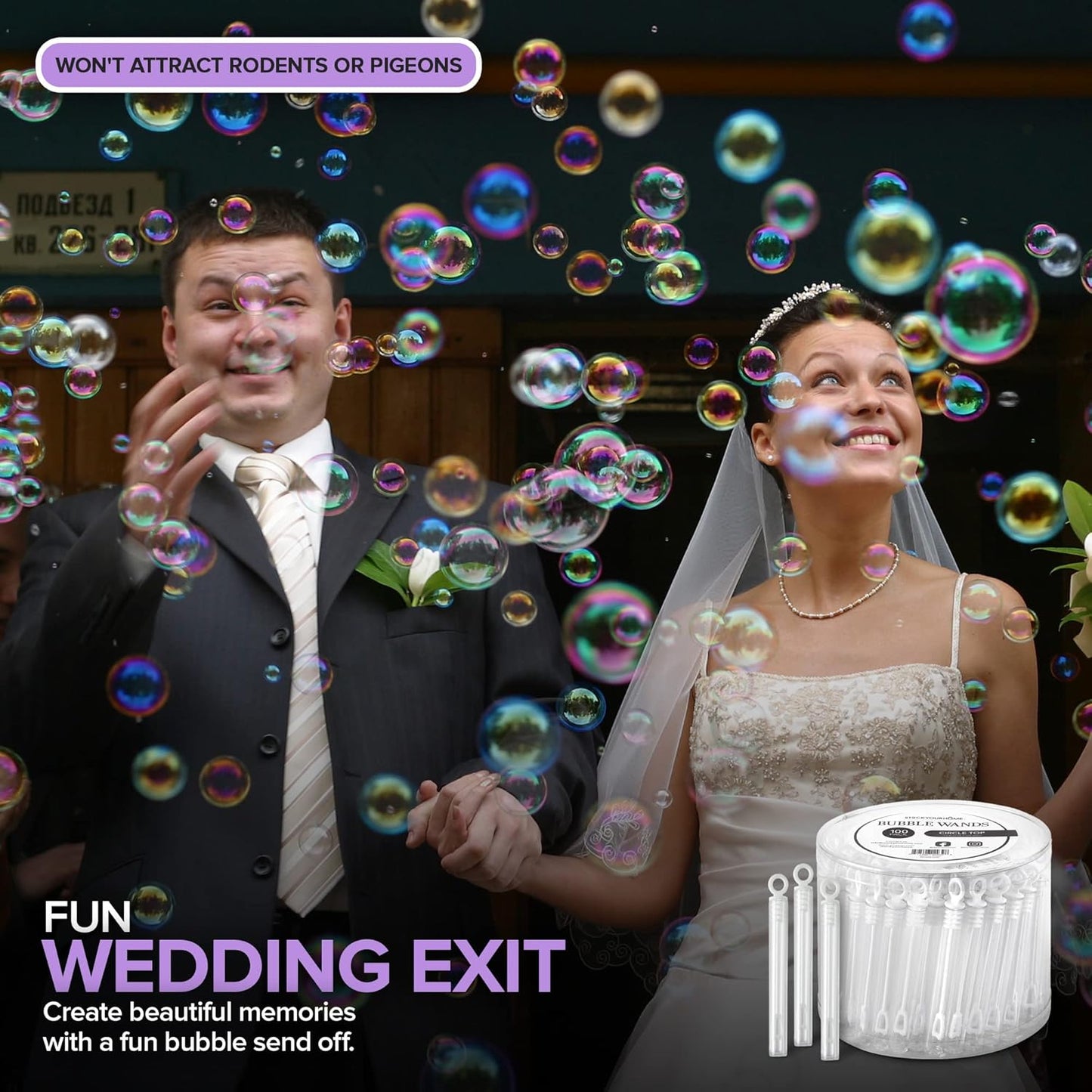 Wedding Bubbles Bulk - White Circle Top Wands (100 Count) Individual Mini Bubble Wand Favors for Weddings, Celebration Party Favor for Guests - Stock Your Home