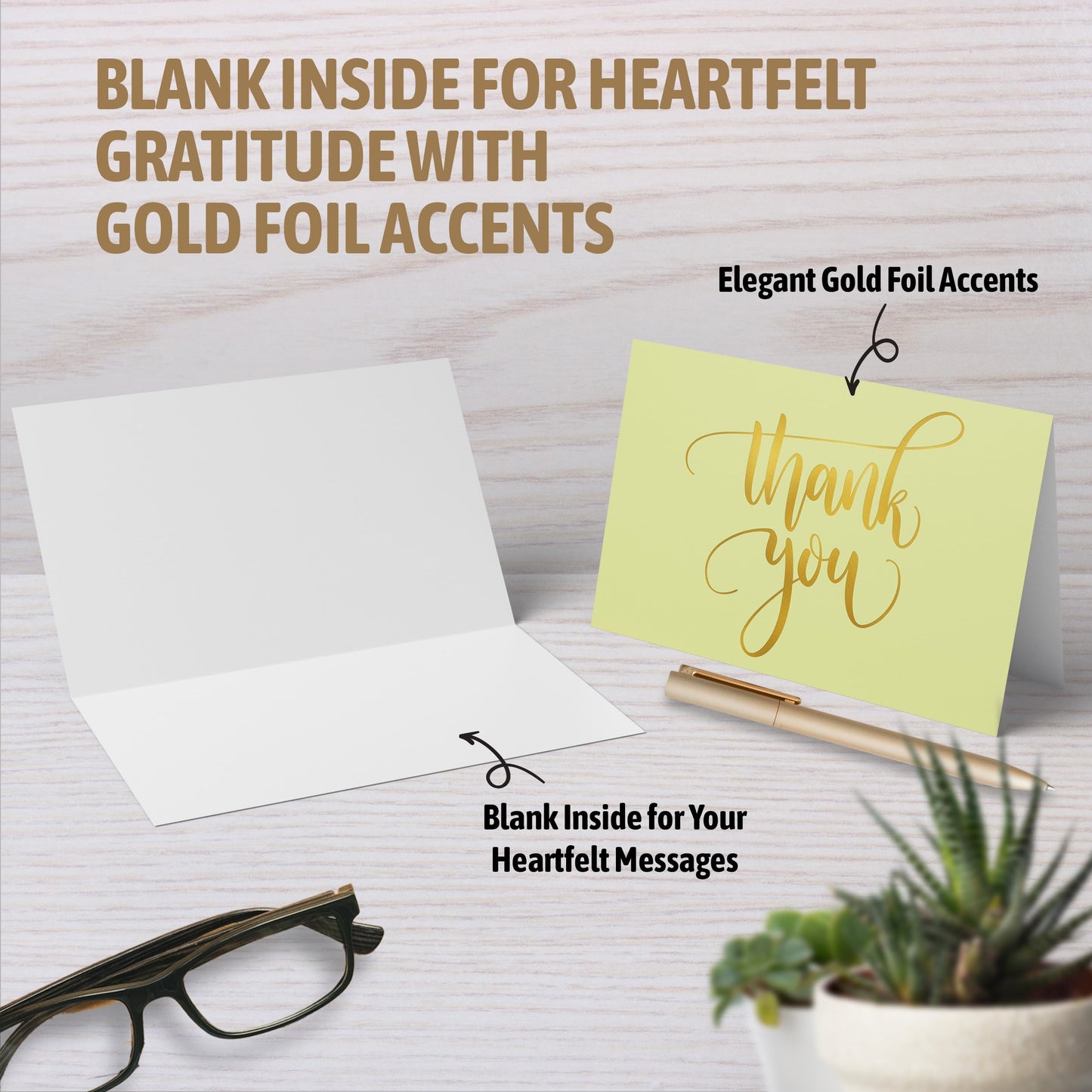 Decorably 24 Pack Gold Foil 6x4in Thank You Cards Kids