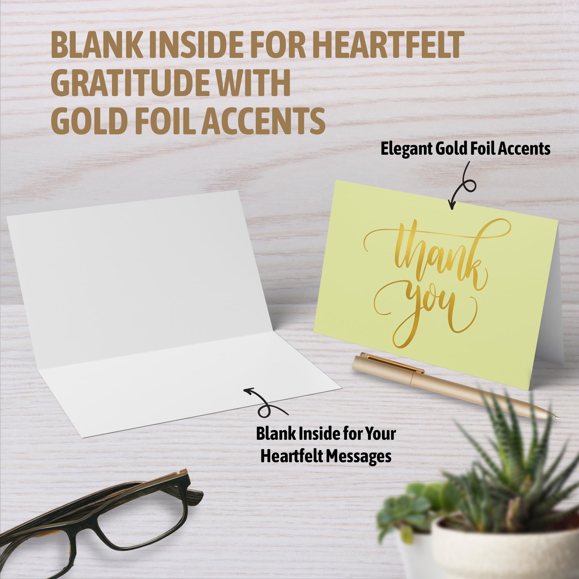 Decorably 24 Pack Gold Foil 6x4in Thank You Cards Kids