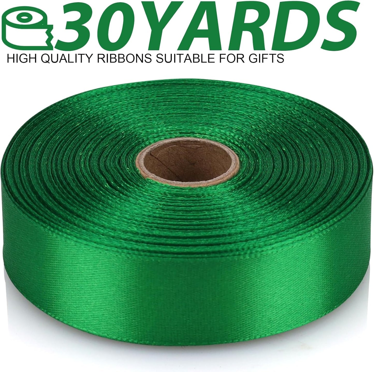 Green 7/8 Inch 60 Yards Satin Craft Ribbon - Single Face Polyester Ribbon for Handmade Roses, Gift Wrapping, Timeless Flower, Bouquets, Wedding and Party Decoration