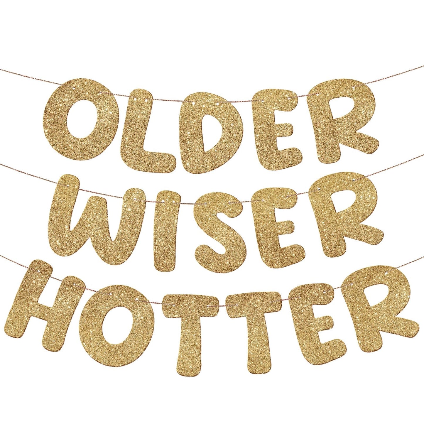 Fulmoon Set of 3 Pre Strung Older Wiser Hotter Glitter Banner Funny Birthday Banner for Women 30th