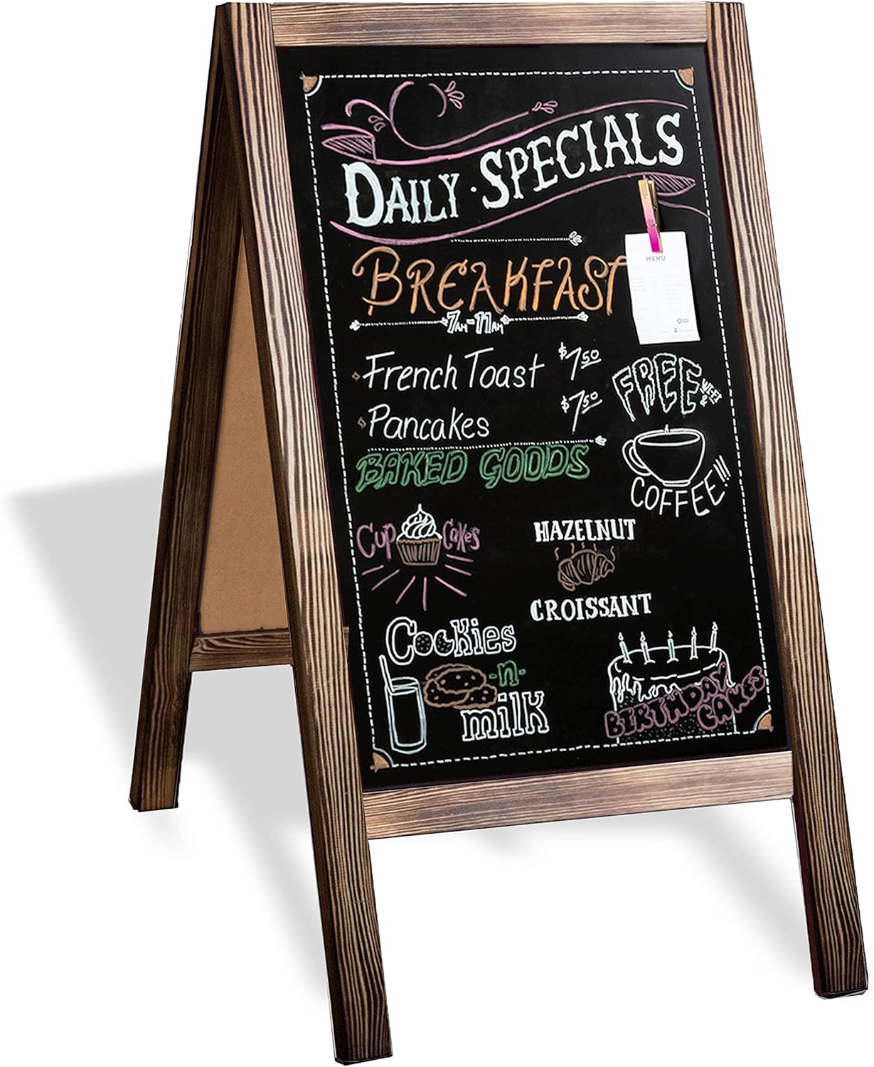 Ilyapa Wooden Sandwich Board Signs Outdoor A Frame Chalkboard Sign with Eraser & Chalk - Magnetic Sidewalk Sign 20x40 - Chalkboard Easel for Restaurant, Business or Wedding