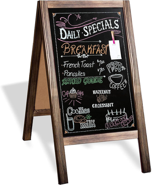 Ilyapa Wooden Sandwich Board Signs Outdoor A Frame Chalkboard Sign with Eraser & Chalk - Magnetic Sidewalk Sign 20x40 - Chalkboard Easel for Restaurant, Business or Wedding