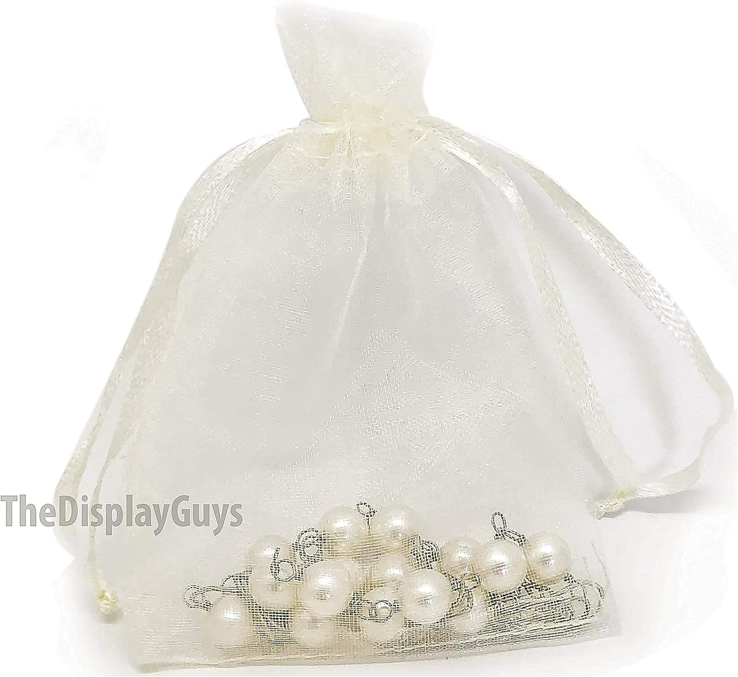 TheDisplayGuys 48-Pack 2" x 2-3/4" Cream/Beige Sheer Organza Gift Bags with Drawstring, Jewelry Candy Treat Wedding Party Favors Mesh Pouch