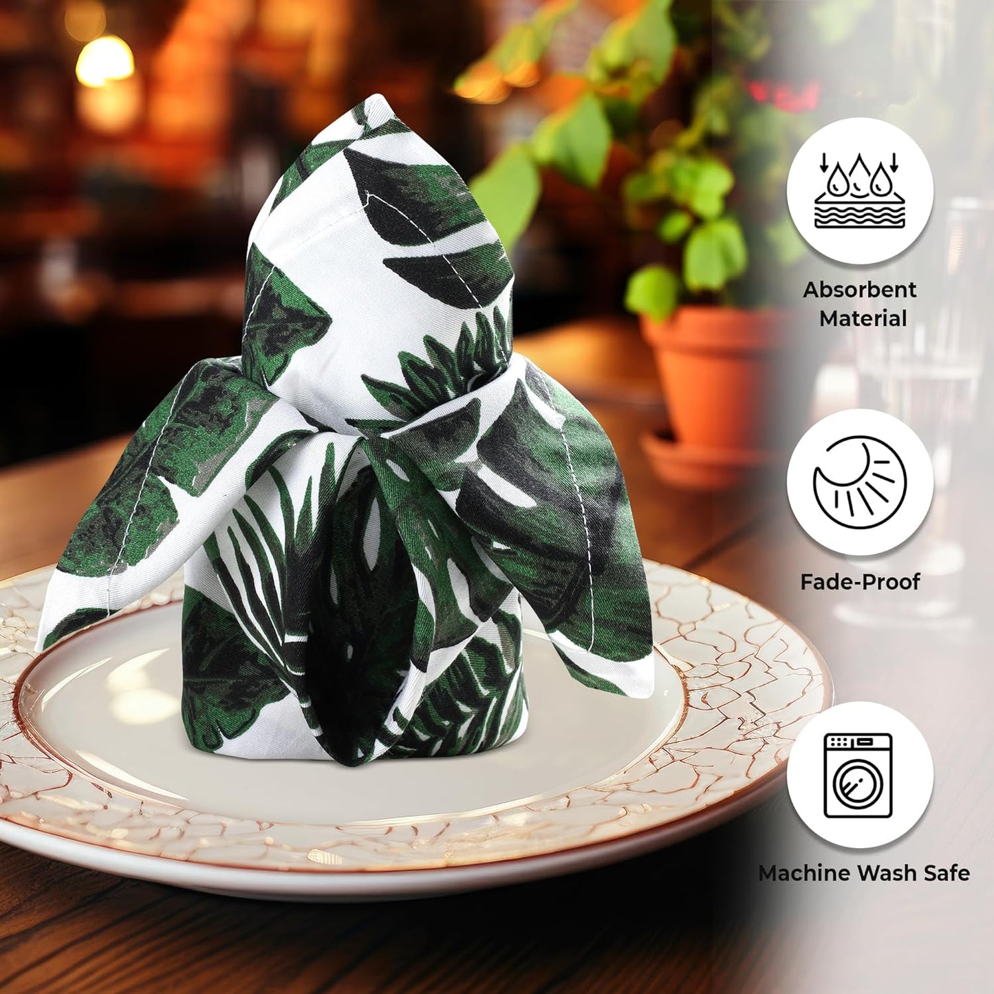 Urban Villa Cloth Napkins Tropical Print 100% Cotton Absorbent Dinner Napkins (Set of 12) Oversized 20x20 Inches Soft Durable Reusable Washable Ideal for Everyday Use Wedding Parties Premium Quality