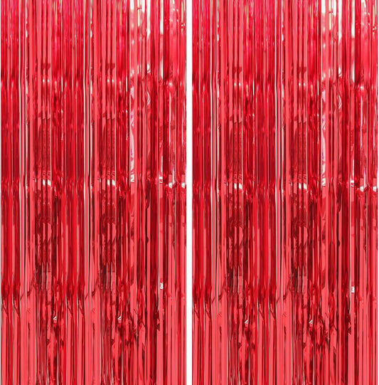 Crosize 4 Pack 3.3 x 9.9 ft Red Foil Fringe Curtains Party Decorations, Red Tinsel Curtain Backdrop for Parties, Door Streamers, Glitter Streamer Fringe Backdrop for Birthday Decoration